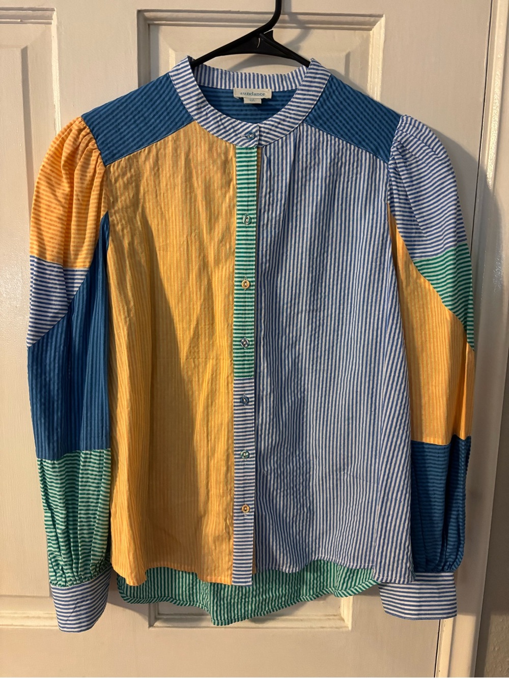 Sundance Multicolor Striped Patchwork Button-Down Shirt - Yellow, Blue & Green